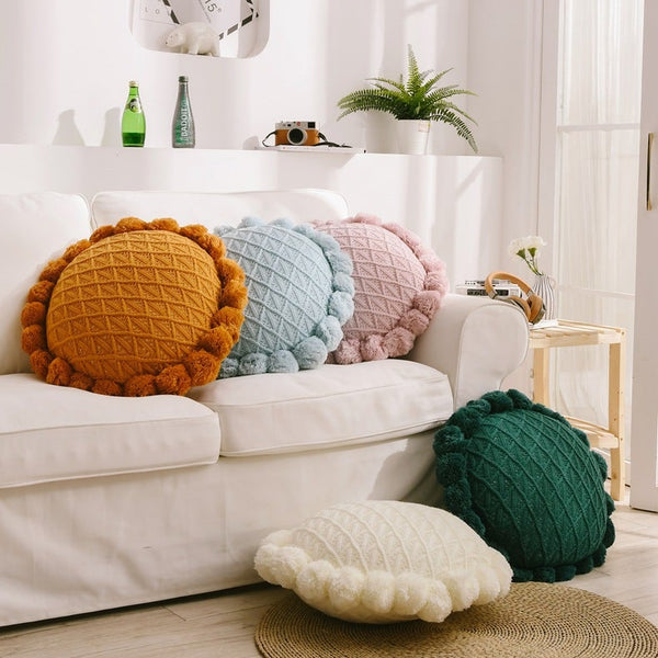 Sunflower Pom Pom Cushions -Cushion- Delicors