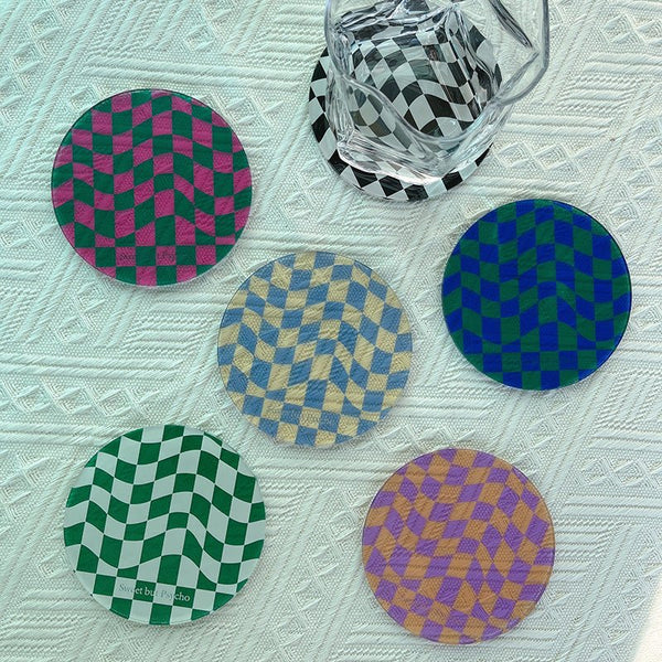 Wavy Checkerboard Acrylic Coasters Collection -- Delicors