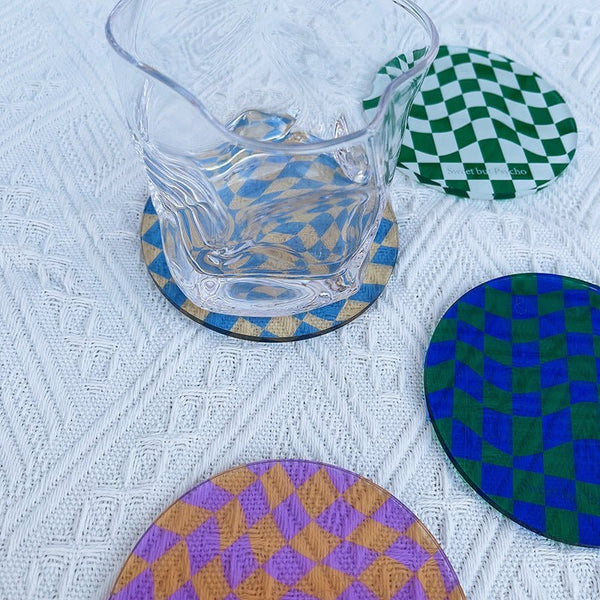 Wavy Checkerboard Acrylic Coasters Collection -- Delicors