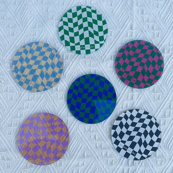 Wavy Checkerboard Acrylic Coasters Collection -- Delicors