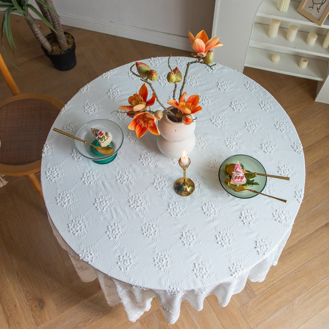 White Blossom Lace Table Cloth -- Delicors