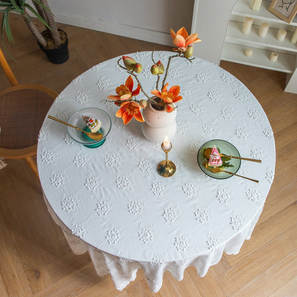 White Blossom Lace Table Cloth -- Delicors