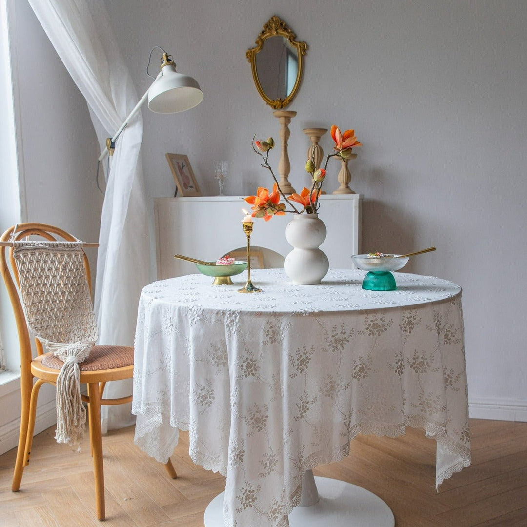 White Blossom Lace Table Cloth -- Delicors