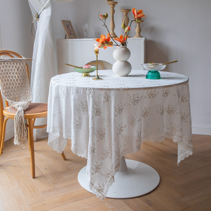 White Blossom Lace Table Cloth -- Delicors