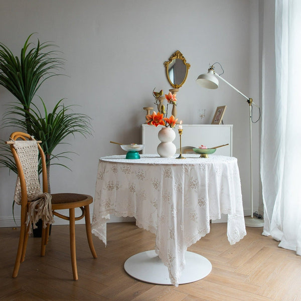 White Blossom Lace Table Cloth -- Delicors