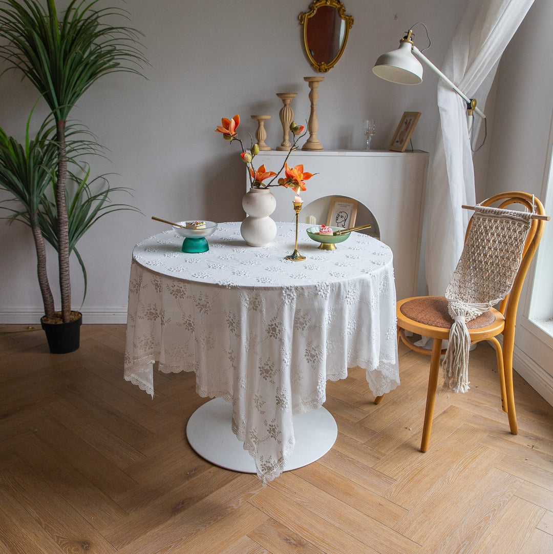 White Blossom Lace Table Cloth -- Delicors