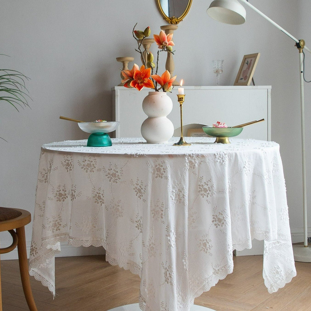 White Blossom Lace Table Cloth -- Delicors