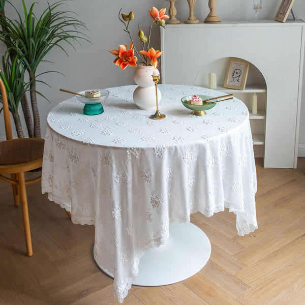 White Blossom Lace Table Cloth -- Delicors