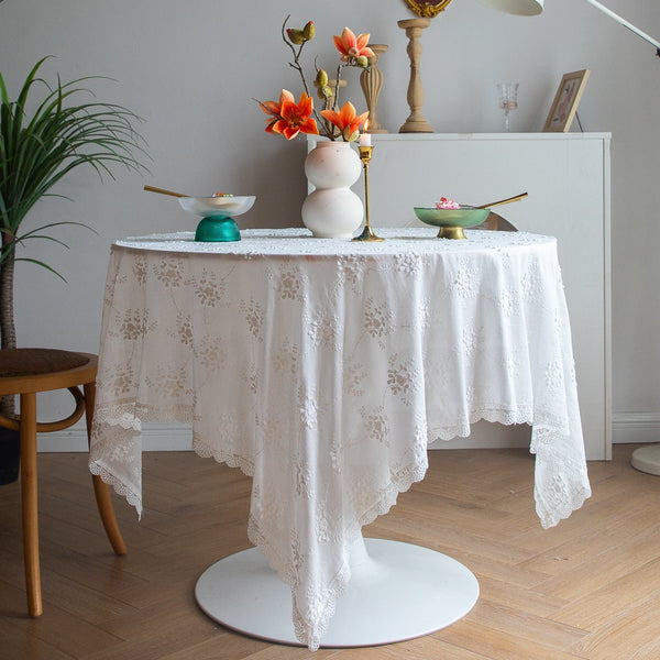White Blossom Lace Table Cloth -- Delicors