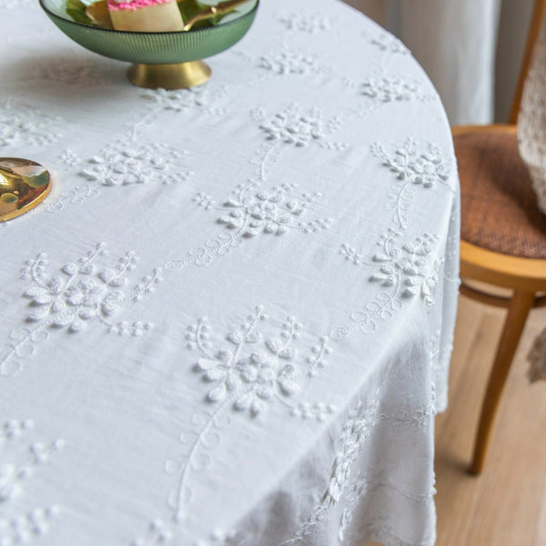 White Blossom Lace Table Cloth -- Delicors
