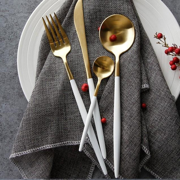 White Dipped Stainless Steel Cutlery Set -- Delicors