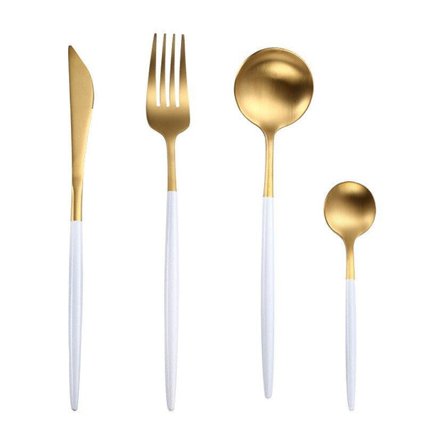 White Dipped Stainless Steel Cutlery Set -- Delicors