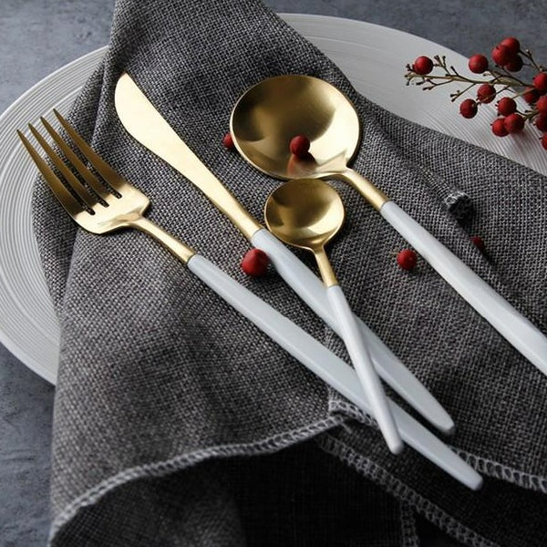 White Dipped Stainless Steel Cutlery Set -- Delicors