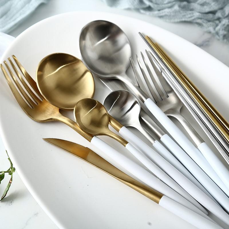 White Dipped Stainless Steel Cutlery Set -- Delicors
