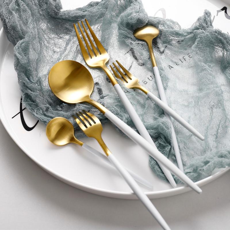 White Dipped Stainless Steel Cutlery Set -- Delicors
