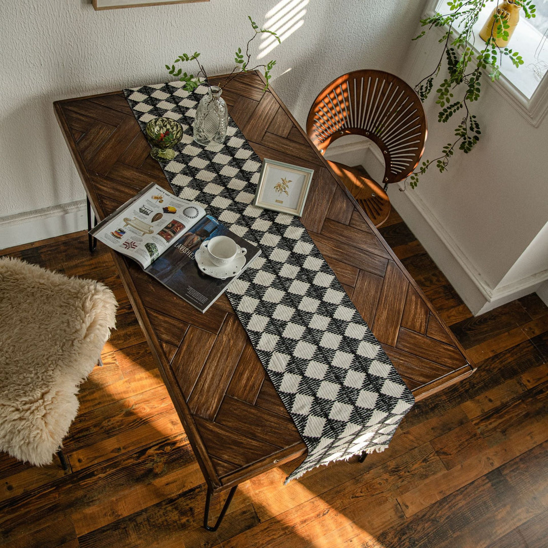 Woven Diamond Contrast Tassel Table Runner Collection -- Delicors