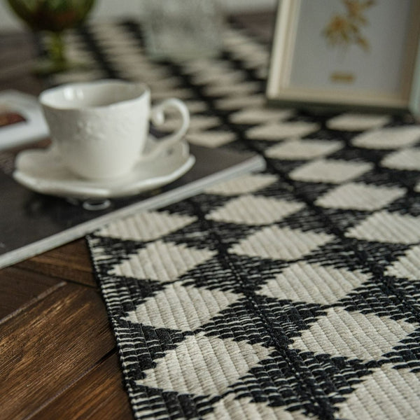 Woven Diamond Contrast Tassel Table Runner Collection -- Delicors