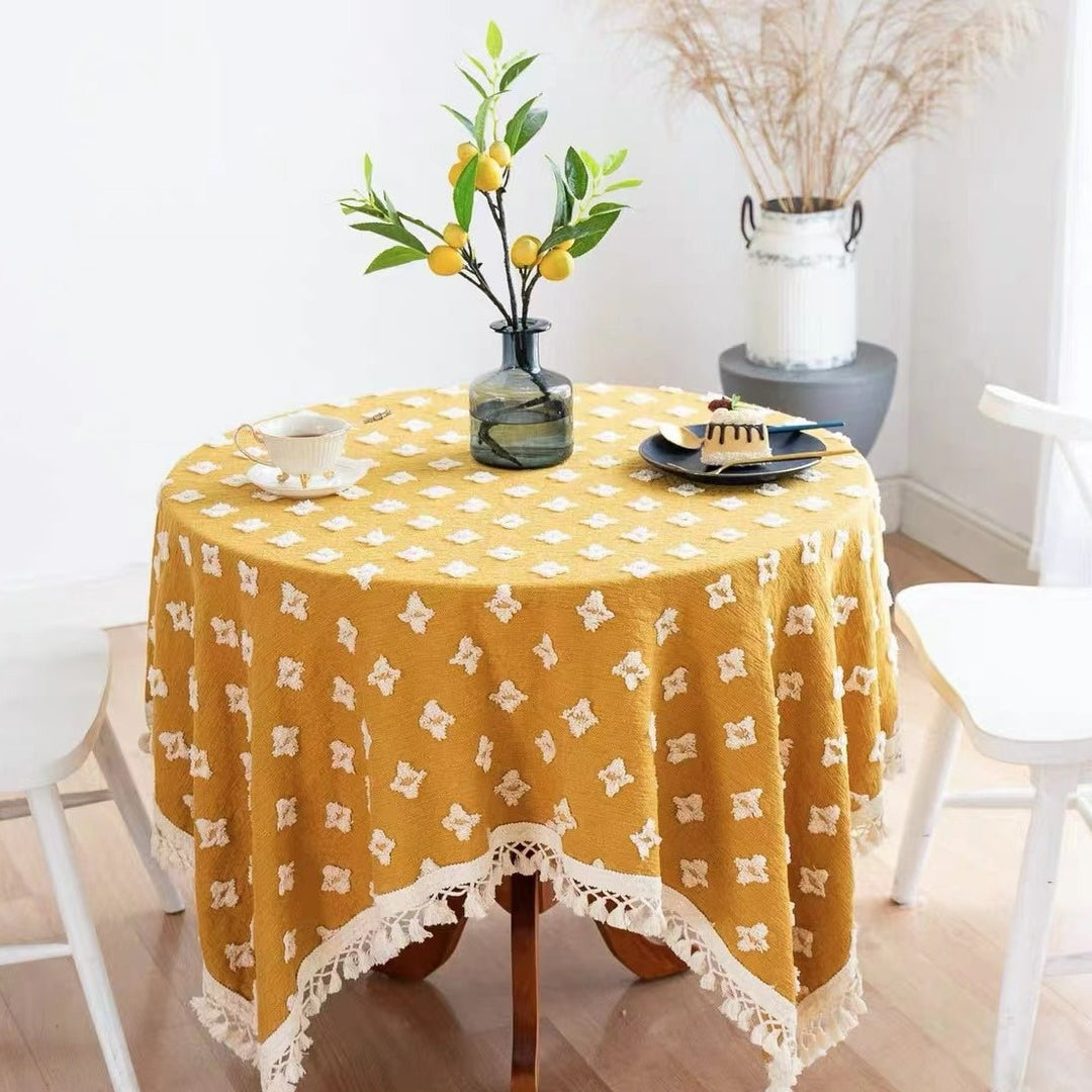 Yellow Flower Dance Tassel Table Cloth -- Delicors