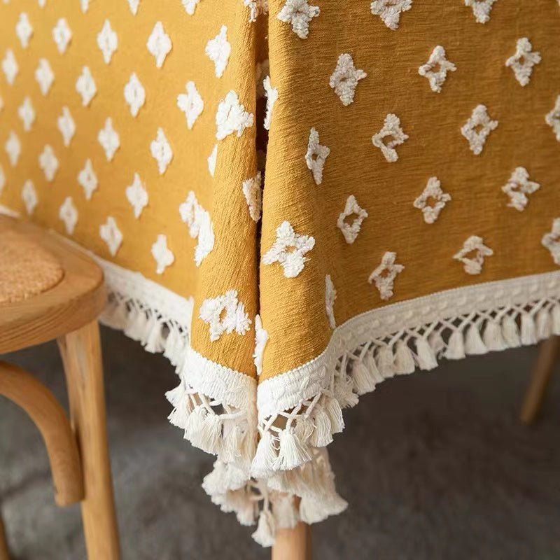Yellow Flower Dance Tassel Table Cloth -- Delicors