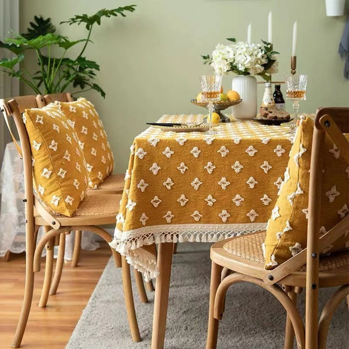 Yellow Flower Dance Tassel Table Cloth -- Delicors