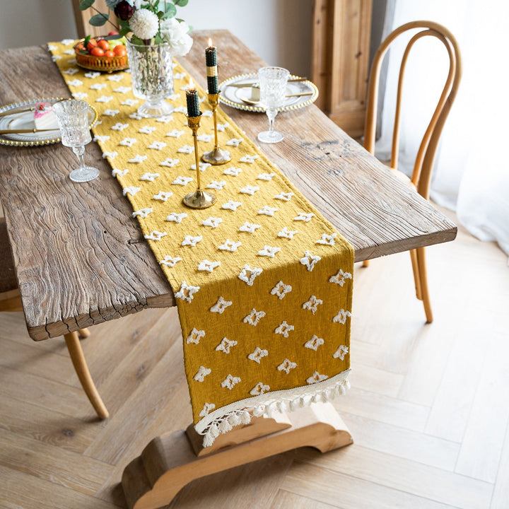 Yellow Flower Dance Tassel Table Runner Collection -- Delicors