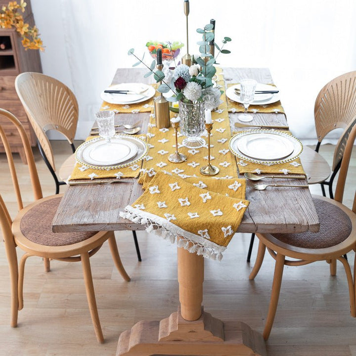 Yellow Flower Dance Tassel Table Runner Collection -- Delicors