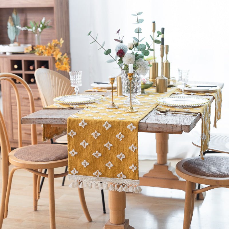 Yellow Flower Dance Tassel Table Runner Collection -- Delicors