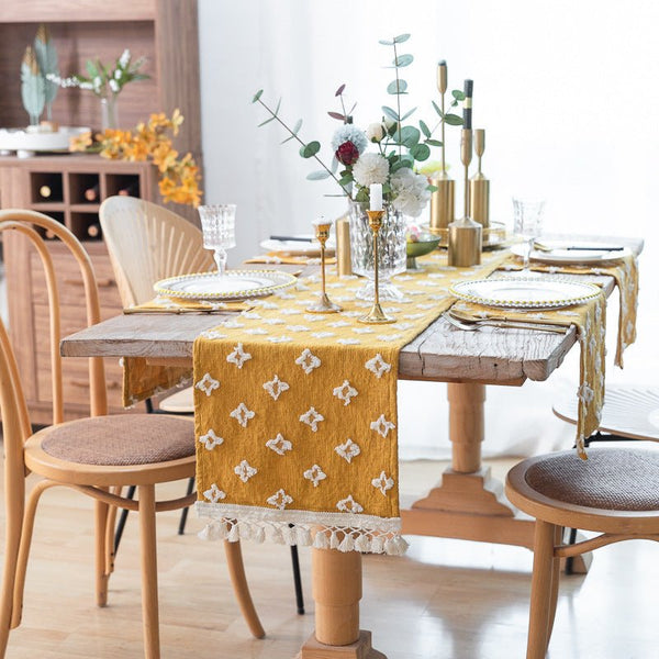 Yellow Flower Dance Tassel Table Runner Collection -- Delicors
