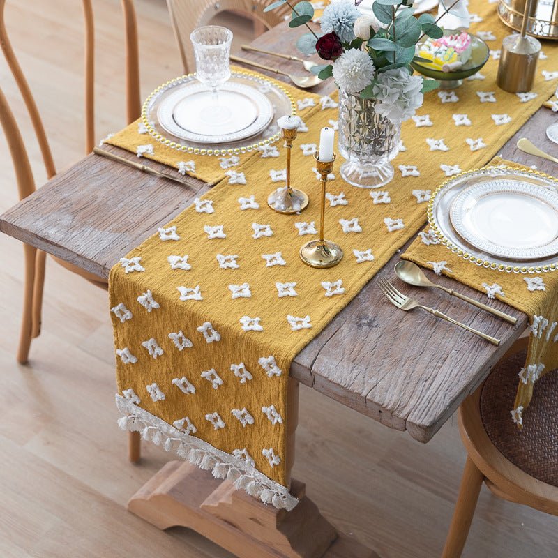 Yellow Flower Dance Tassel Table Runner Collection -- Delicors