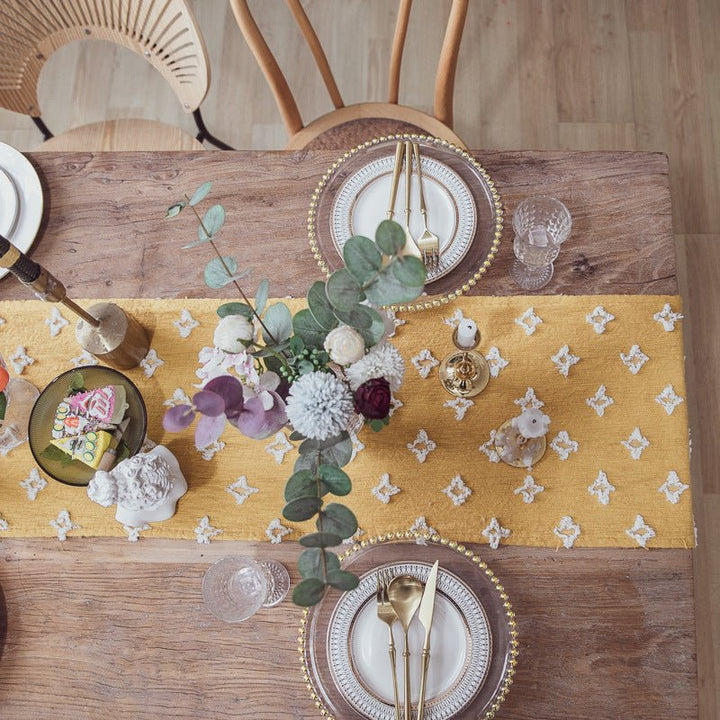 Yellow Flower Dance Tassel Table Runner Collection -- Delicors