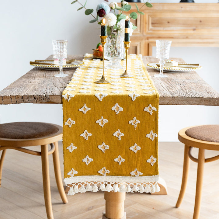 Yellow Flower Dance Tassel Table Runner Collection -- Delicors