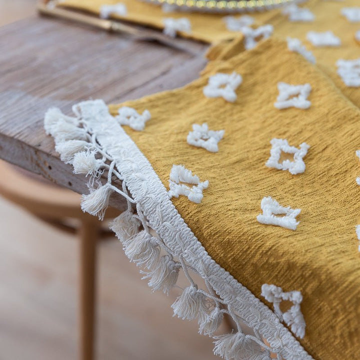 Yellow Flower Dance Tassel Table Runner Collection -- Delicors