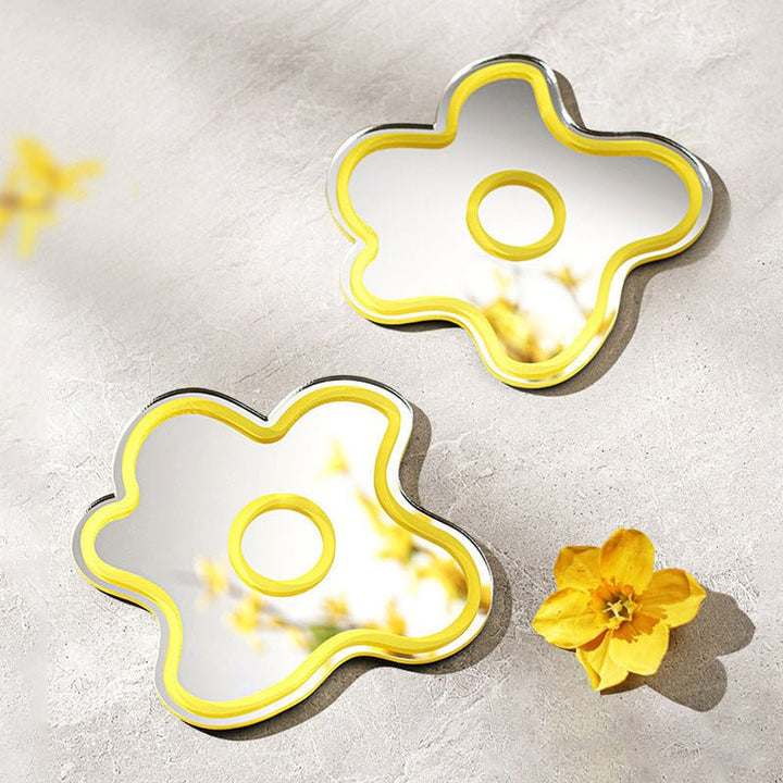 Yellow Flower Mirror Acrylic Coasters -- Delicors